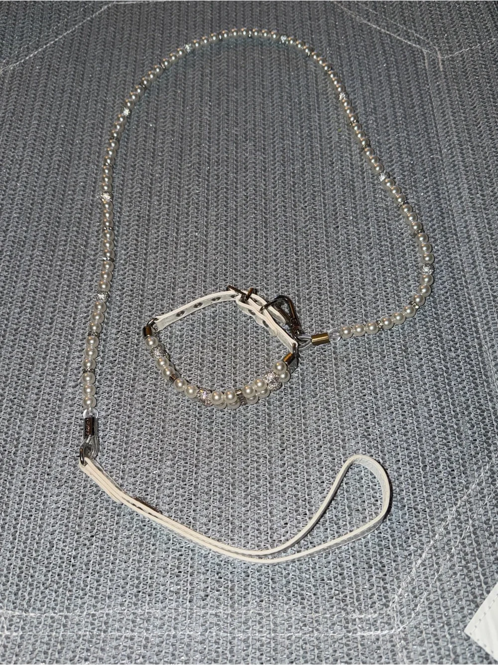 elegant pearl beaded pet leash and collar set
